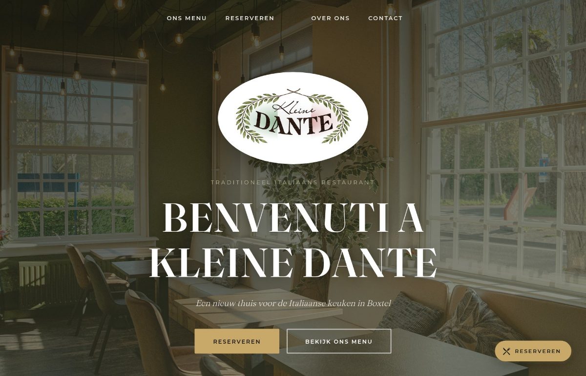 De bestaande website van Kleine Dante, zoals onze scanner hem aantrof.